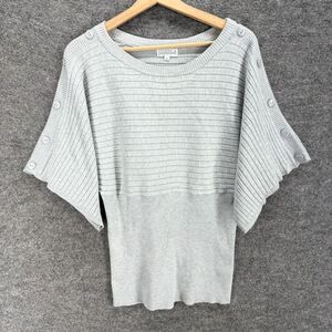 Joseph A. Sweater Pullover Women M Medium Gray 3/4 Sleeve Knit Rayon Casual